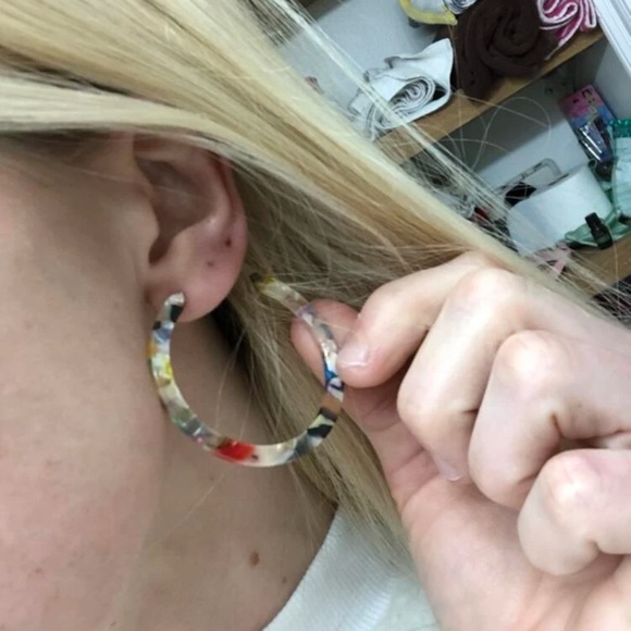 Acrylic Boho Colorful Rainbow Thin Half Hoop Earrings - Picture 11 of 15